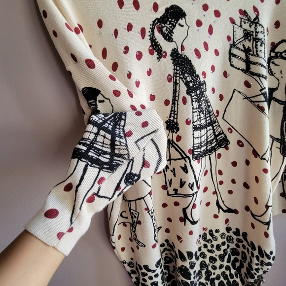 Dj & JuJu Women's Whimsical Graphic Red Dots Sweater Size Medium 3/4 Sleeve - Picture 5 of 11